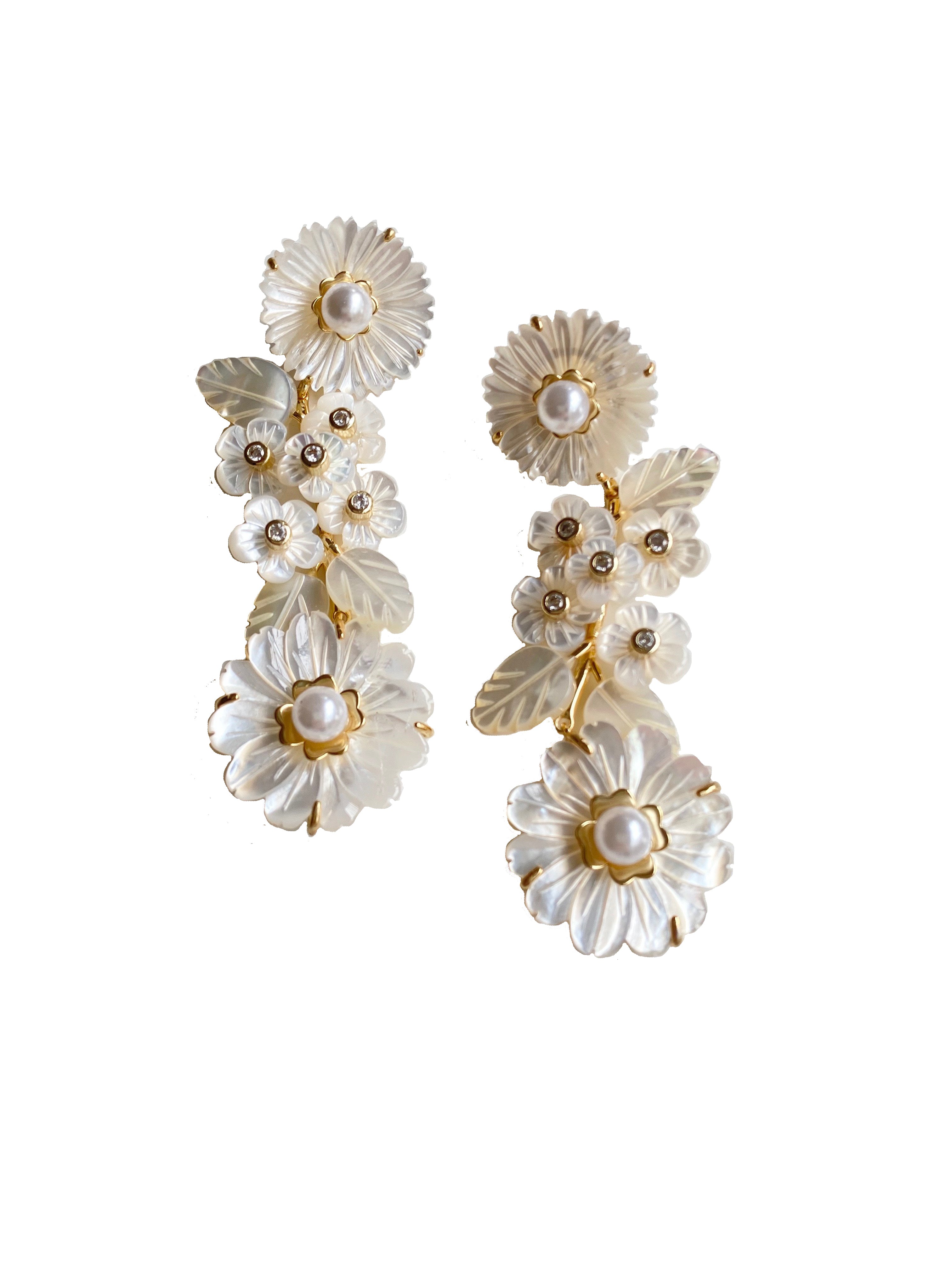 Mother of Pearl and Flowers and Pearl Earrings