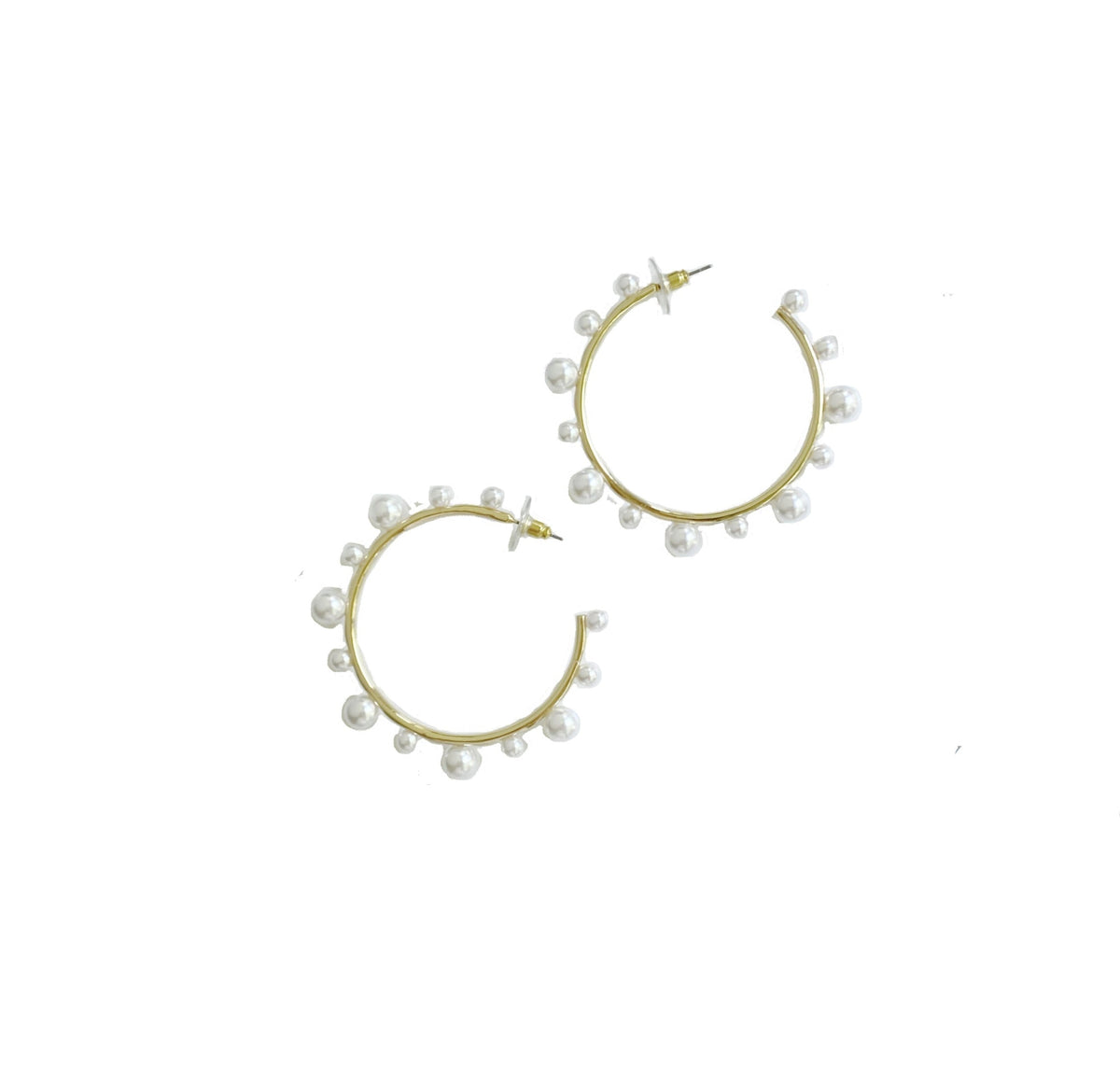 Top view of Pearl Hoops showcasing faux pearl accents on a white background