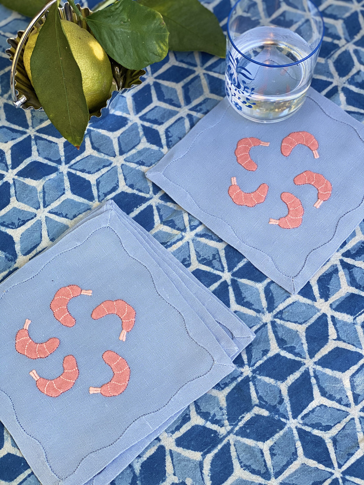 Shrimp Cocktail Napkins in Slate Blue, Set of 6