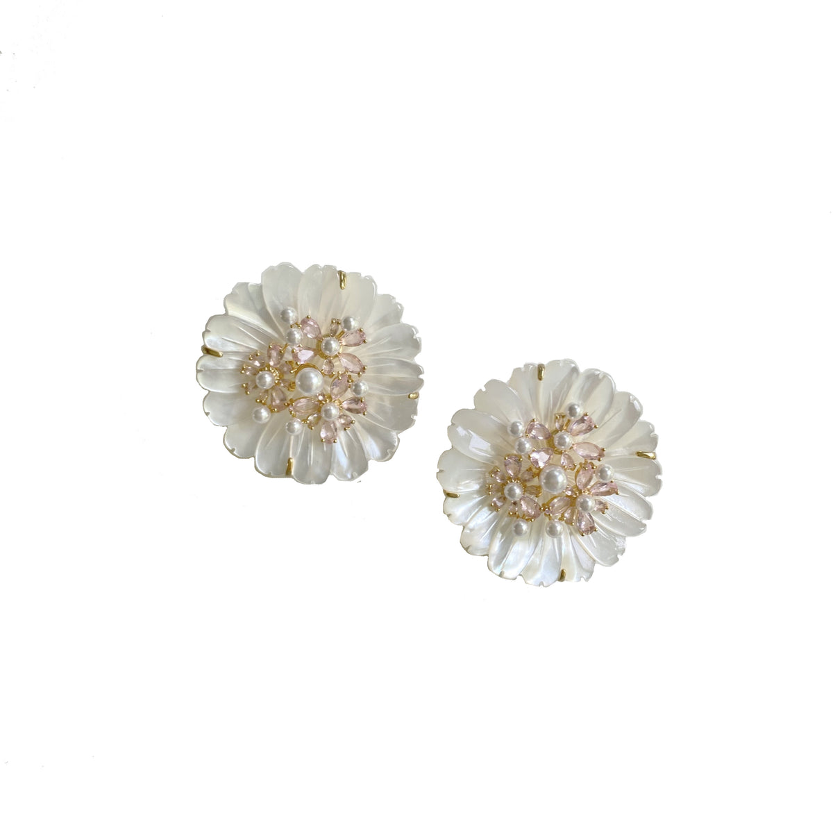 Mother of Pearl and Rose Quartz Studs