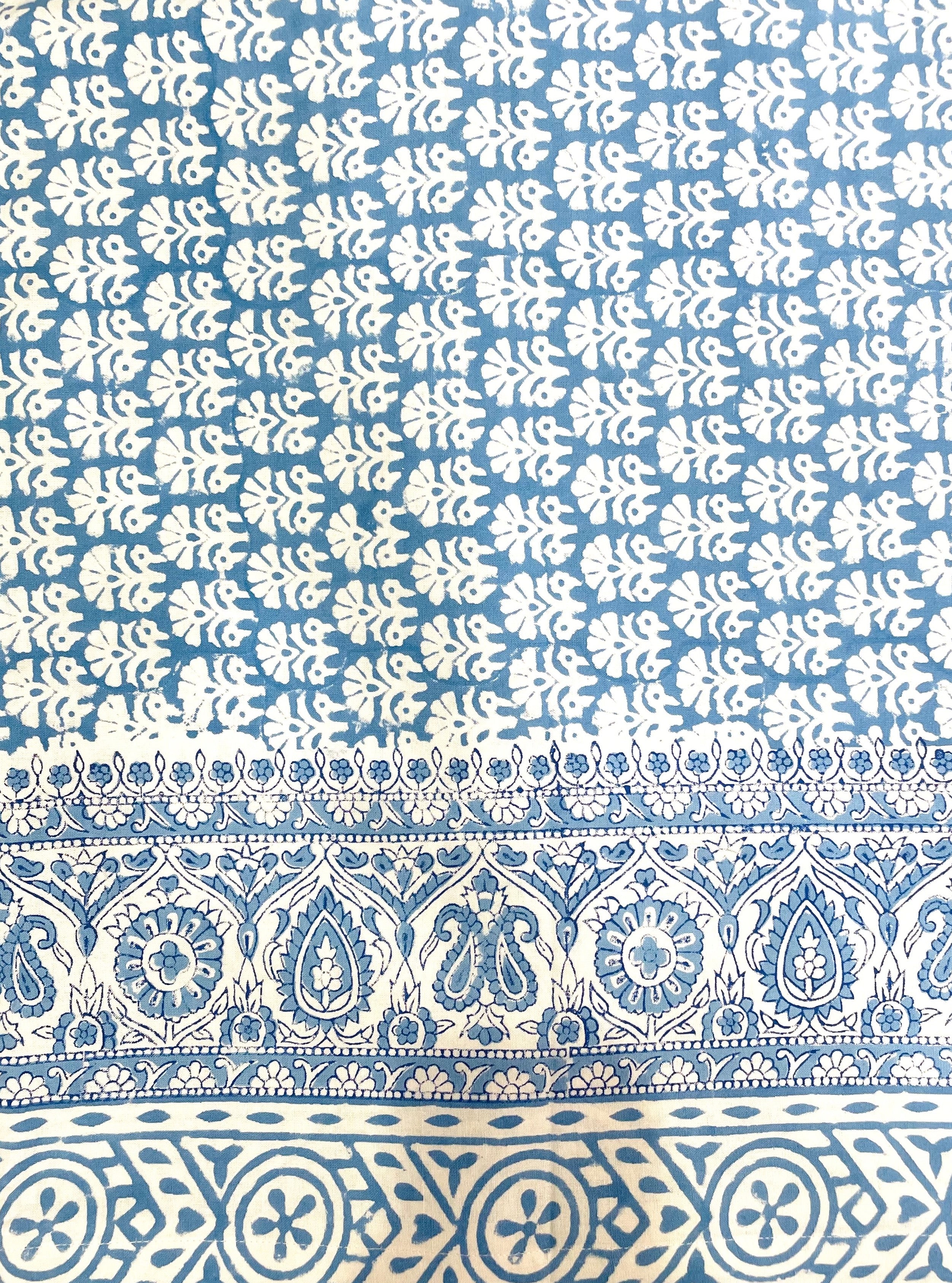 Blue Marigold Block Print Tablecloth