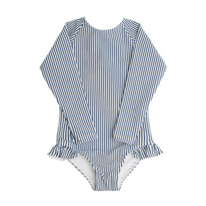 Girls Navy Stripe Rashguard One Piece