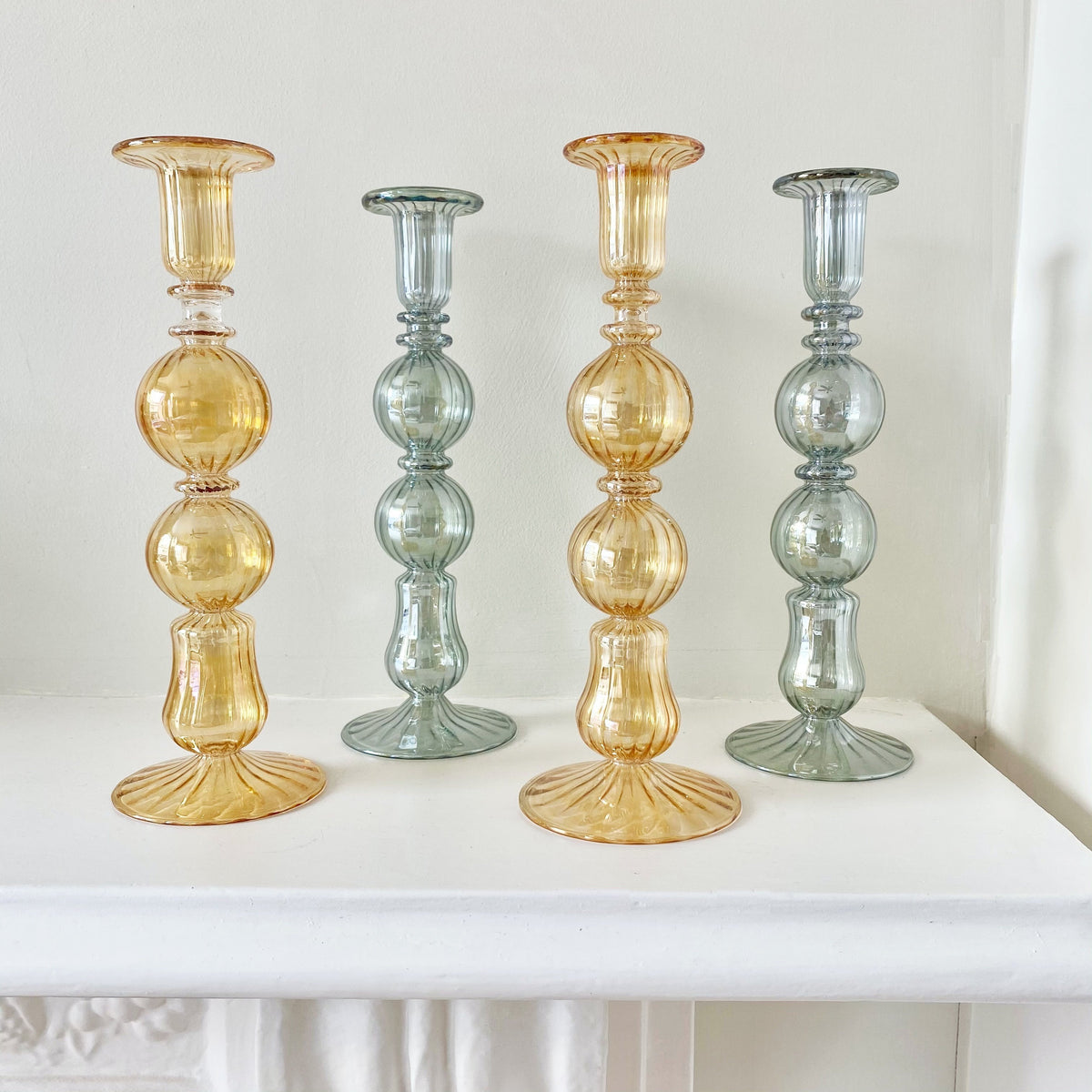 Issy Granger Yellow and Green Glass Candlesticks