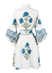 Sue Sartor Flounce Shorty Dress in French Blue Marigold