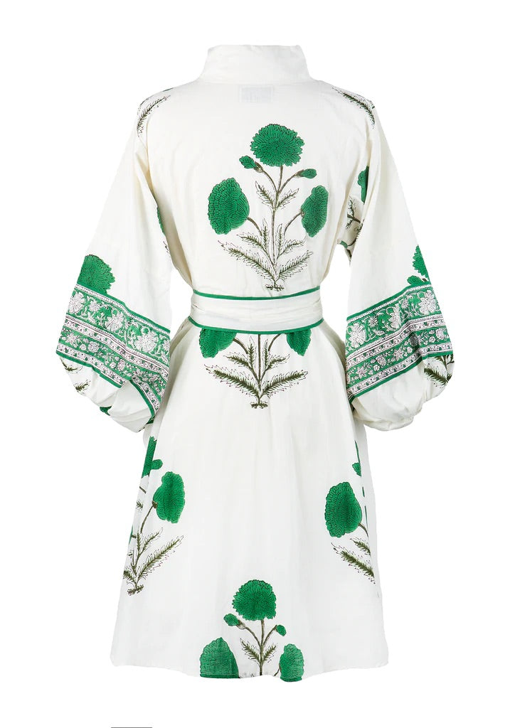 Sue Sartor Flounce Shorty Dress in Emerald Marigold
