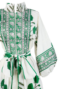Sue Sartor Flounce Shorty Dress in Emerald Marigold