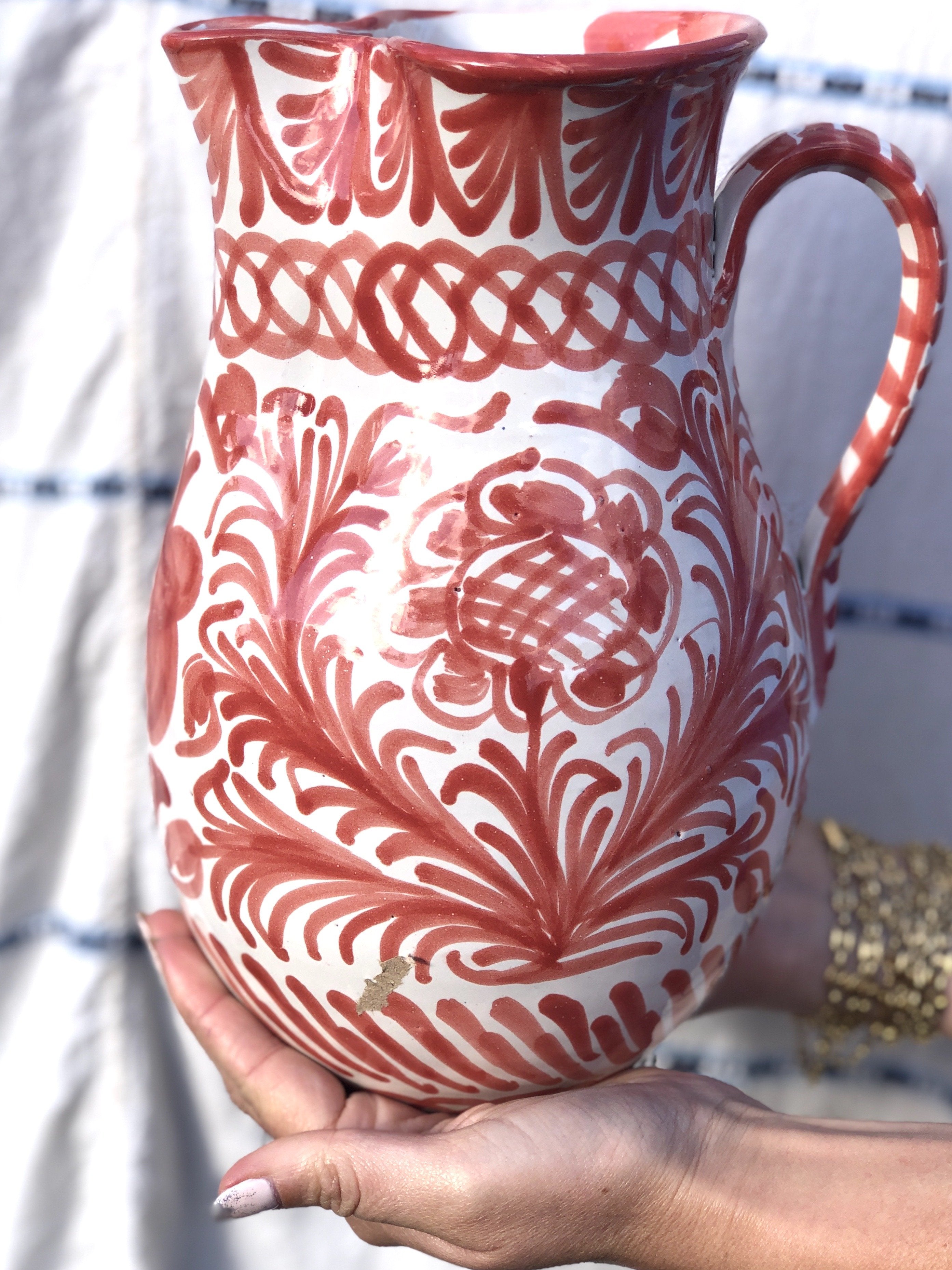 Casa Coral Large Pitcher with Hand-painted Designs