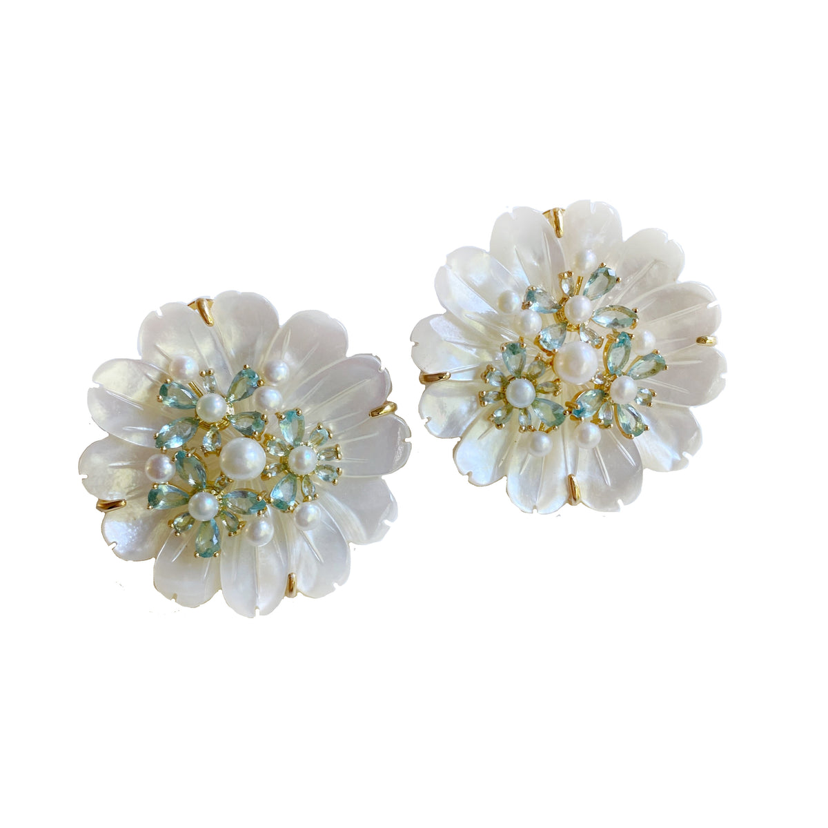 Mother of Pearl and Aquamarine Studs