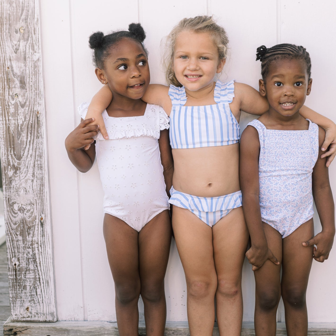 Girls White Eyelet Square Neck Double Ruffle One Piece