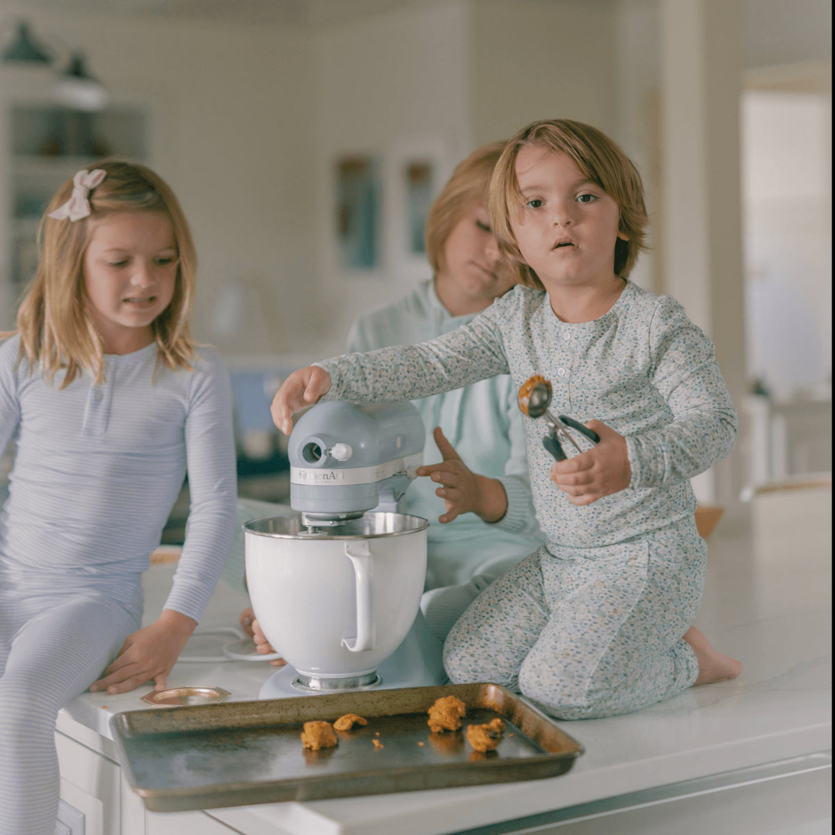 Unisex Powder Blue Stripe Pima Pajamas Set