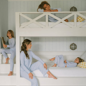 Girls Powder Blue Stripe Pima Pajamas Set