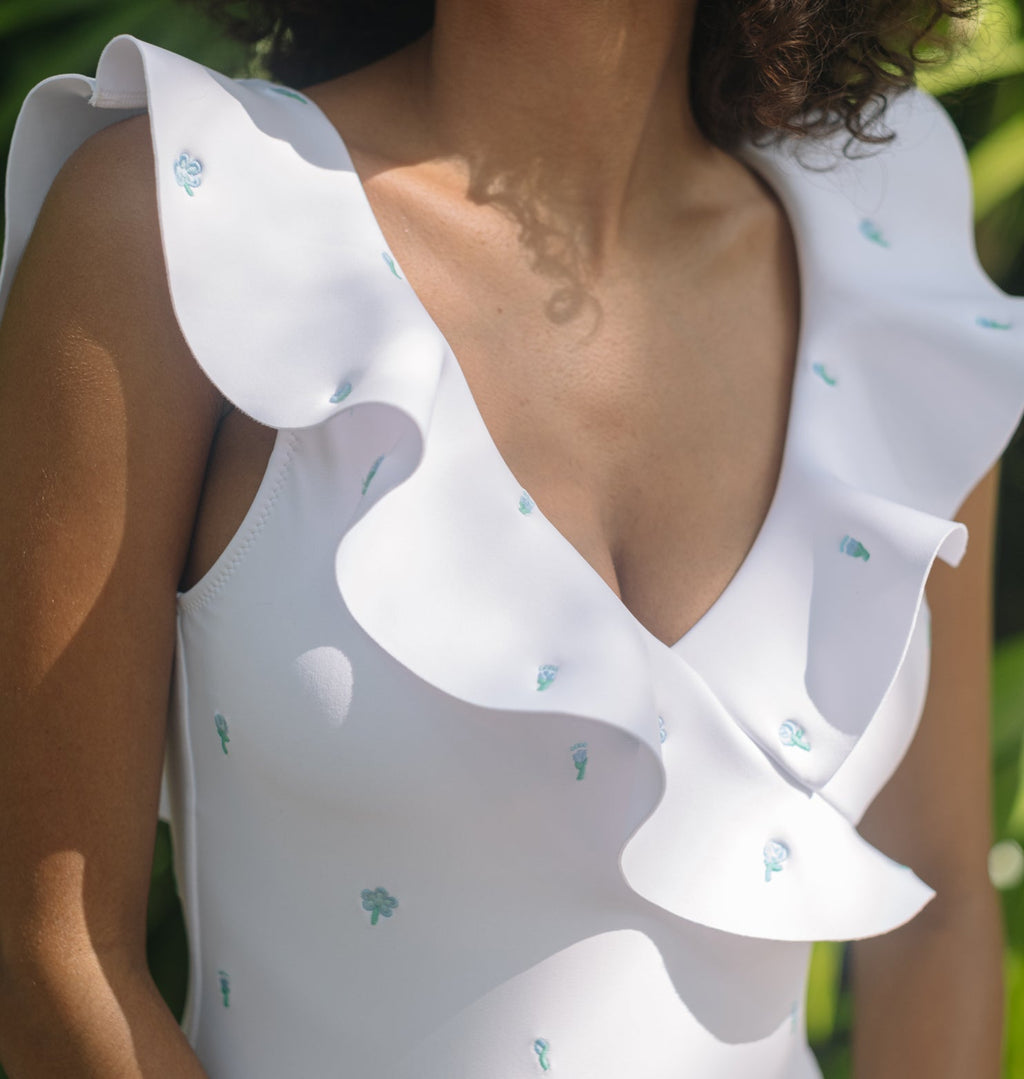 minnow x Fanm Mon Women's Coconut Grove White Ruffle One Piece