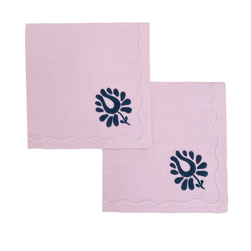 Indian Tulip Dinner Napkins in Lilac and Navy, Set of 2