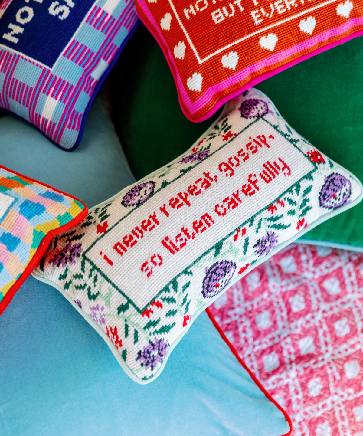 Gossip Needlepoint Pillow