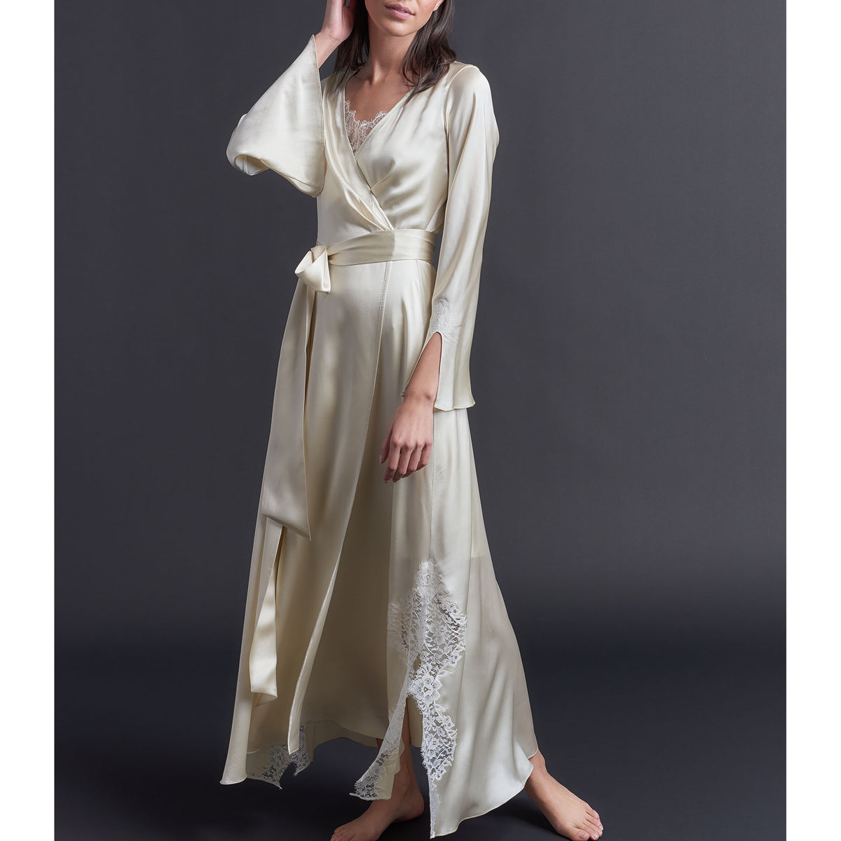 Iris Pearl Silk Charmeuse Wrap Robe