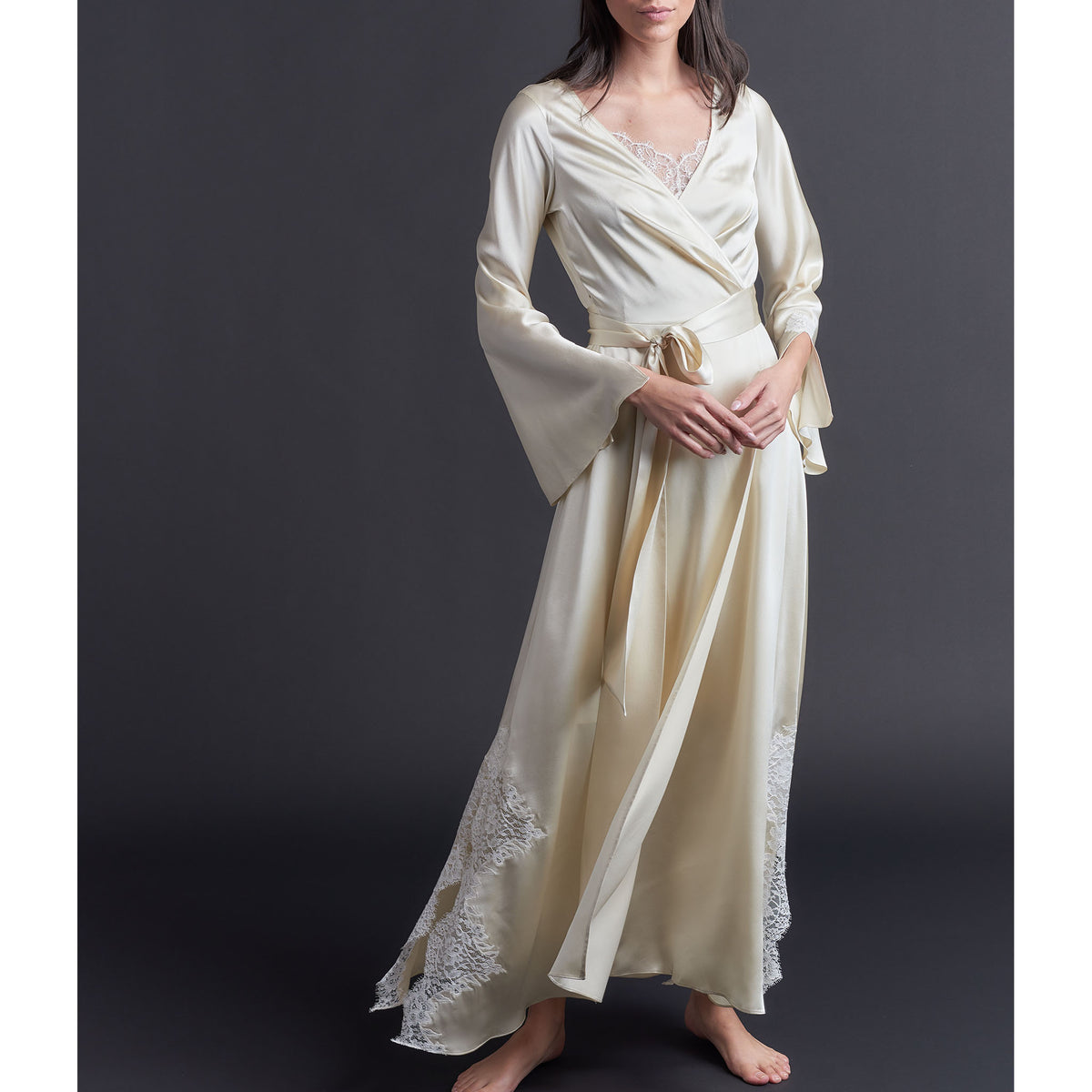 Iris Pearl Silk Charmeuse Wrap Robe