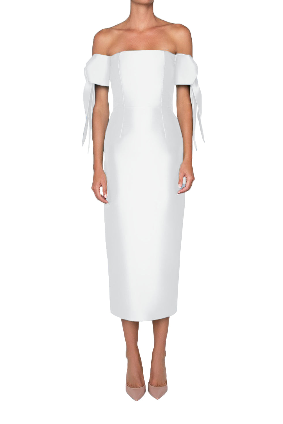 Isabella Silk and Wool Midi Dress in White