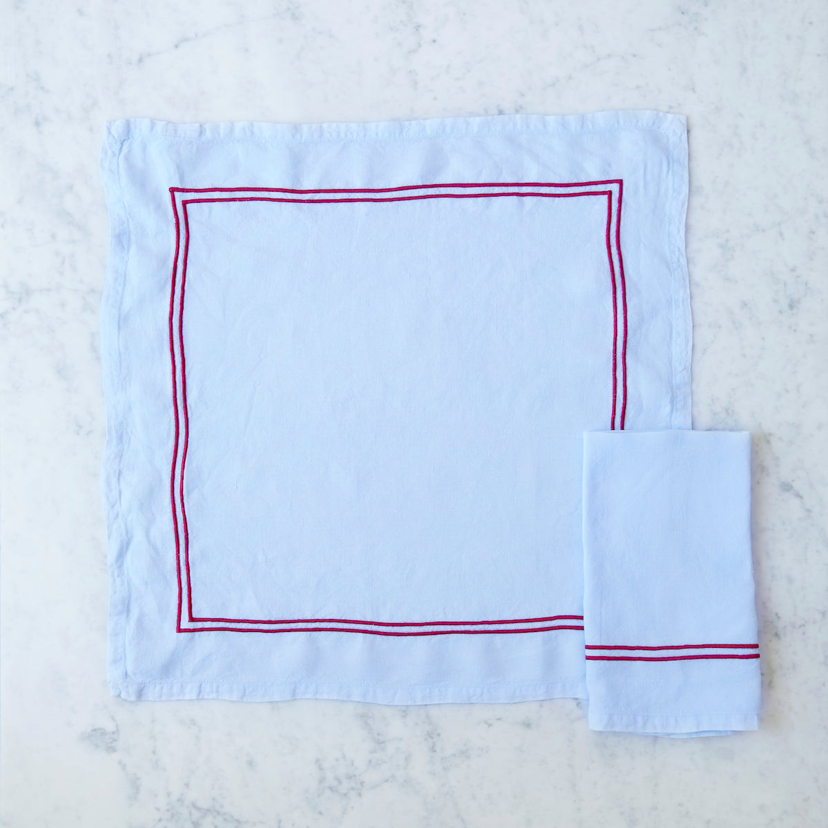 Double Piped Linen Napkins in Blue, Set of Four