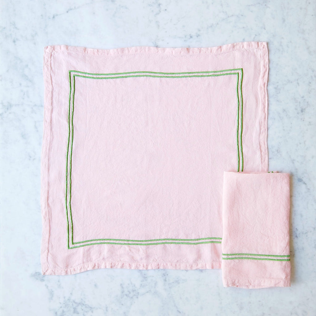 Double Piped Linen Napkins in Pink, Set of Four