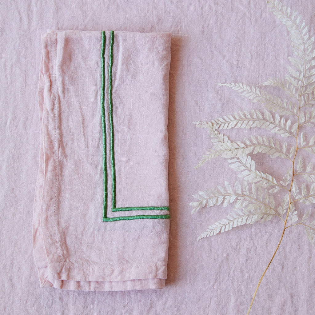 Double Piped Linen Napkins in Pink, Set of Four