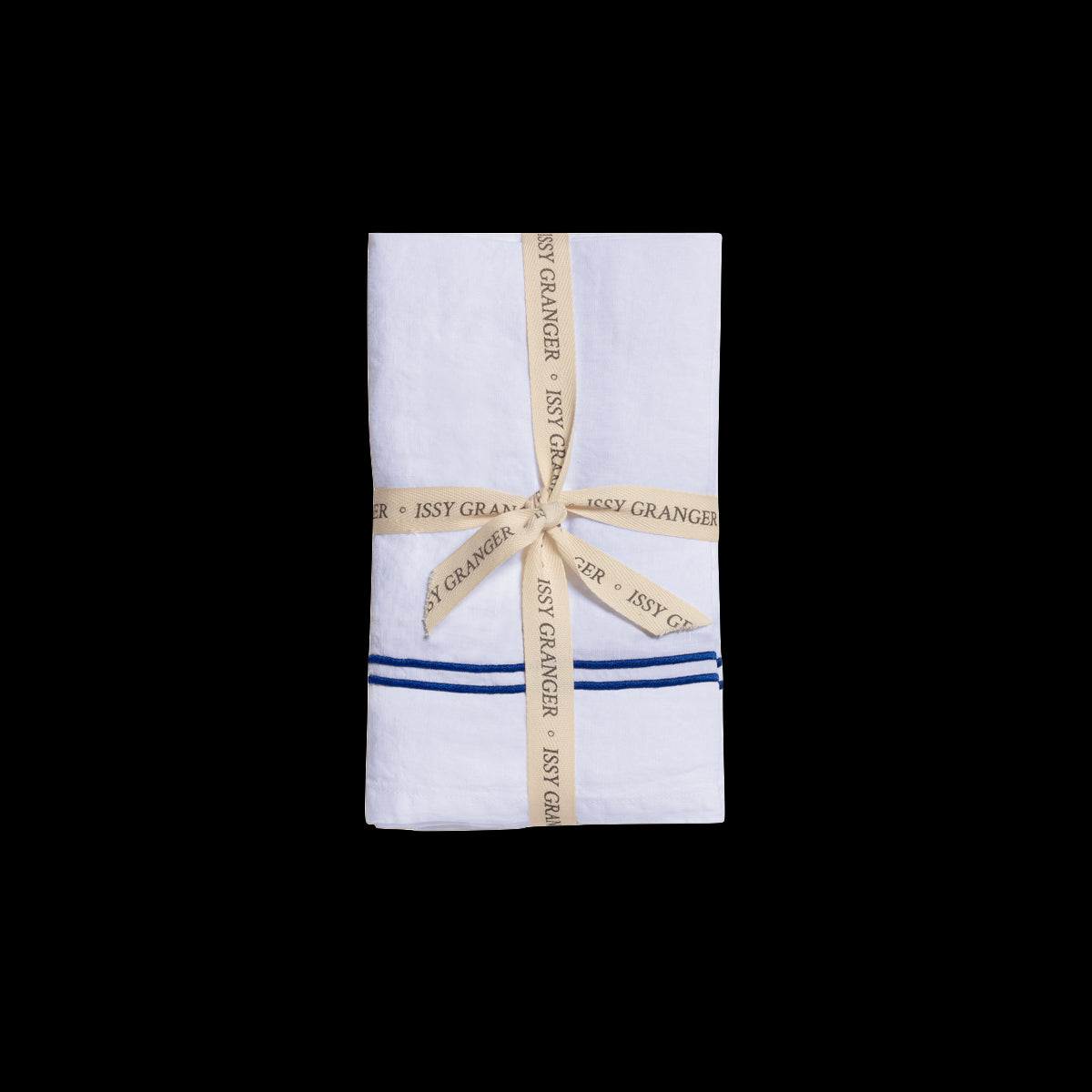 Double Piped Linen Napkins in White, Set of Four