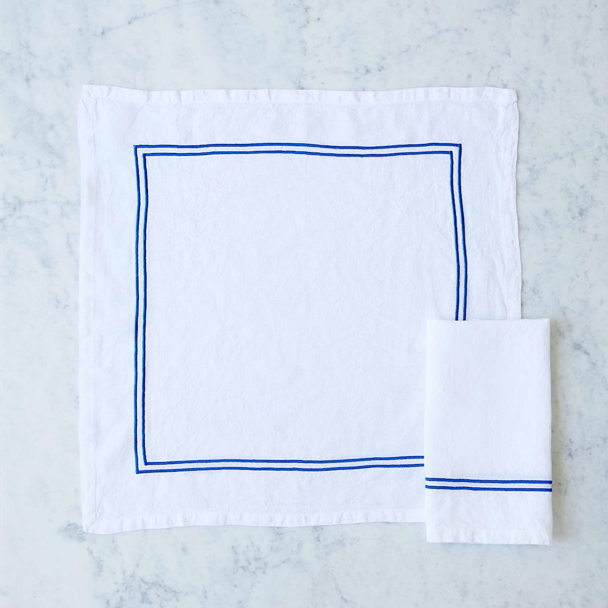 Double Piped Linen Napkins in White, Set of Four