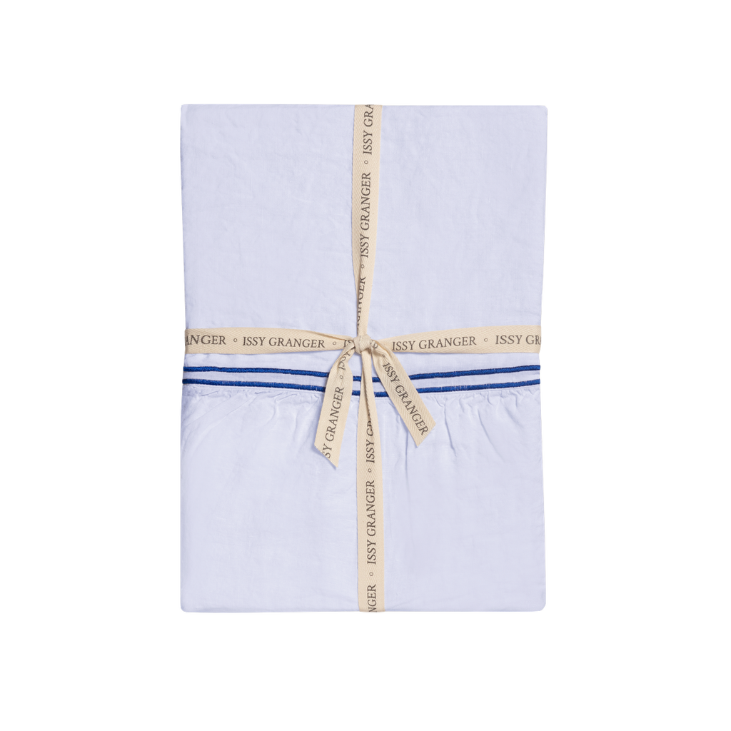 Double Piped Linen Tablecloth in White
