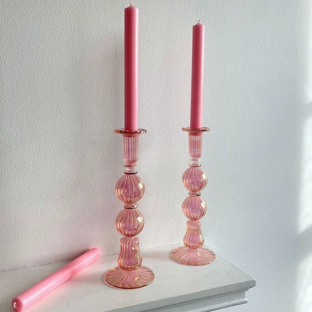 Issy Granger Pink Glass Candlesticks