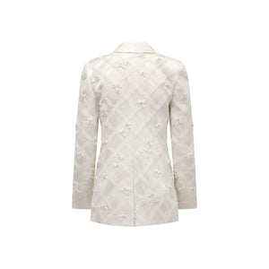 Georgia Blazer in Ivory Satin with Lattice Embellishment