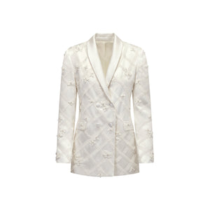 Georgia Blazer in Ivory Satin with Lattice Embellishment