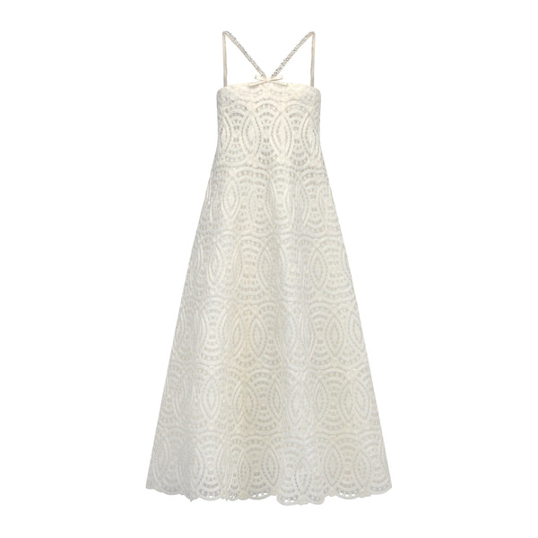 Mina Dress in Ivory Raffia Lace 6