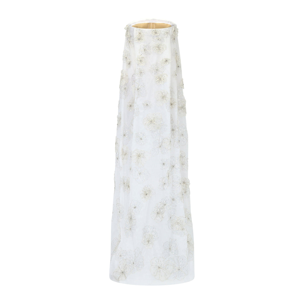 Skye Gown in White Organza with 3D Appliqué