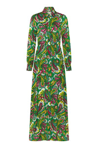 Jacqueline Crepe Shirt Maxi Dress in Paisley Green