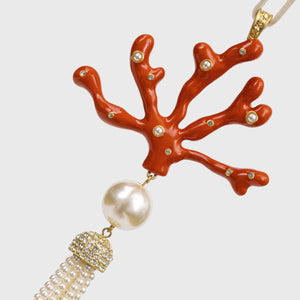 Coral Tassel Hanging Ornament in Coral