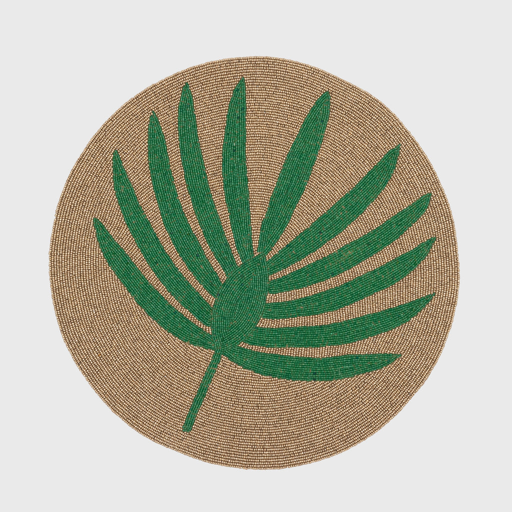 Palm Frond Hand Beaded Placemat in Green