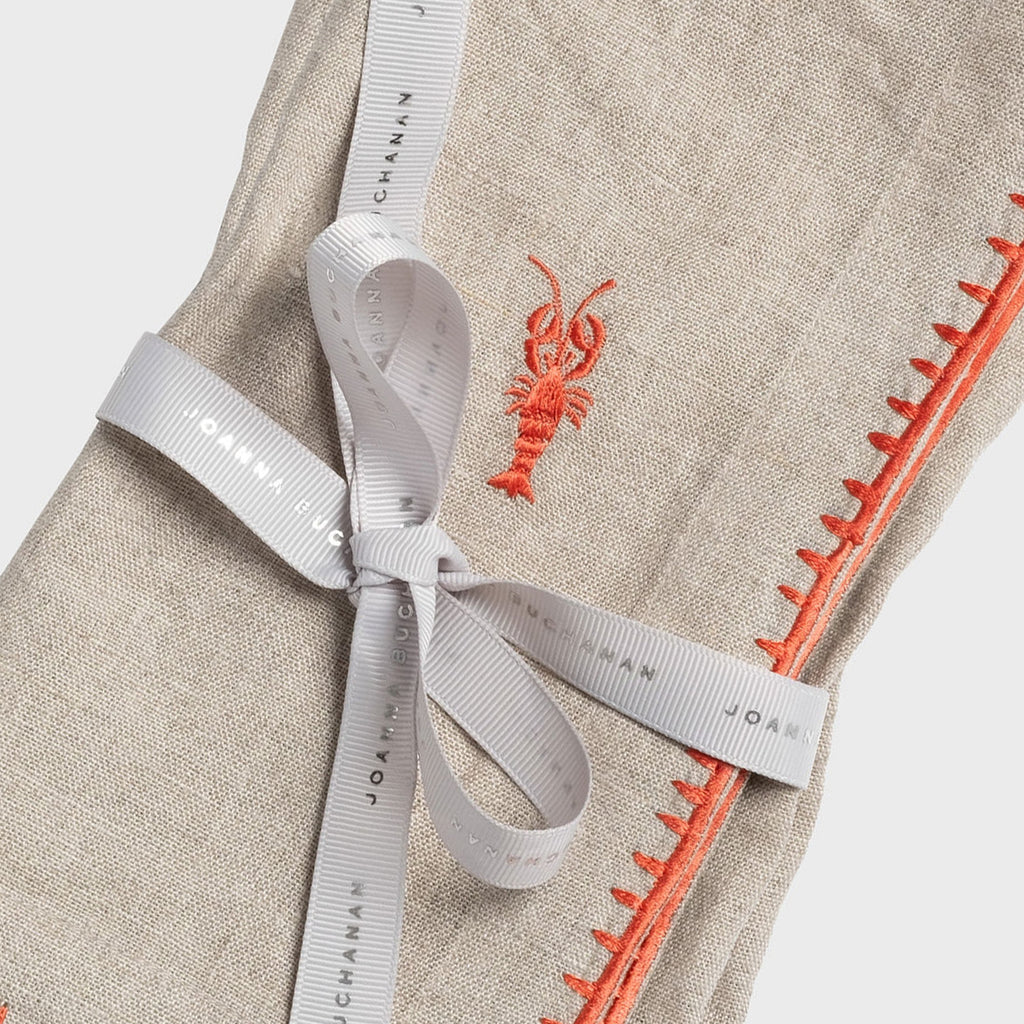 Lobster Embroidered DInner Napkins in Flax, Set of Two