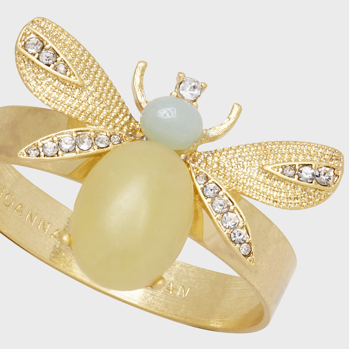 Etched Wing Bug Skinny Napkin Rings in Lemon Jasper, Set of Four