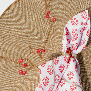 Berry Hand-Beaded Placemat in Gold and Red