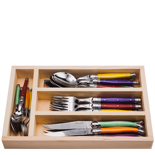 Amefa Lou Laguiole Jet 24-Piece Stainless Steel Flatware Set — Mirror Polish, Dishwasher Safe — Forks, Spoons, Knives For 6 People