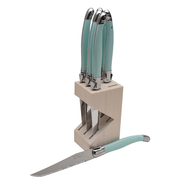 Knives in Block in Turquoise, Set of 6