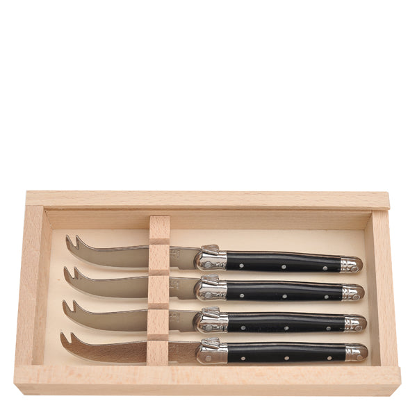 Cheese Knives in Box in Black, Set of 4