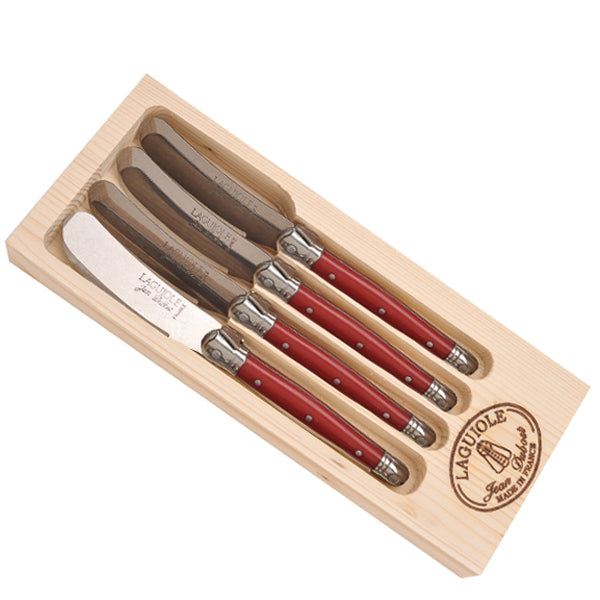 Spreaders in Red in a Wooden Box, Set of 4