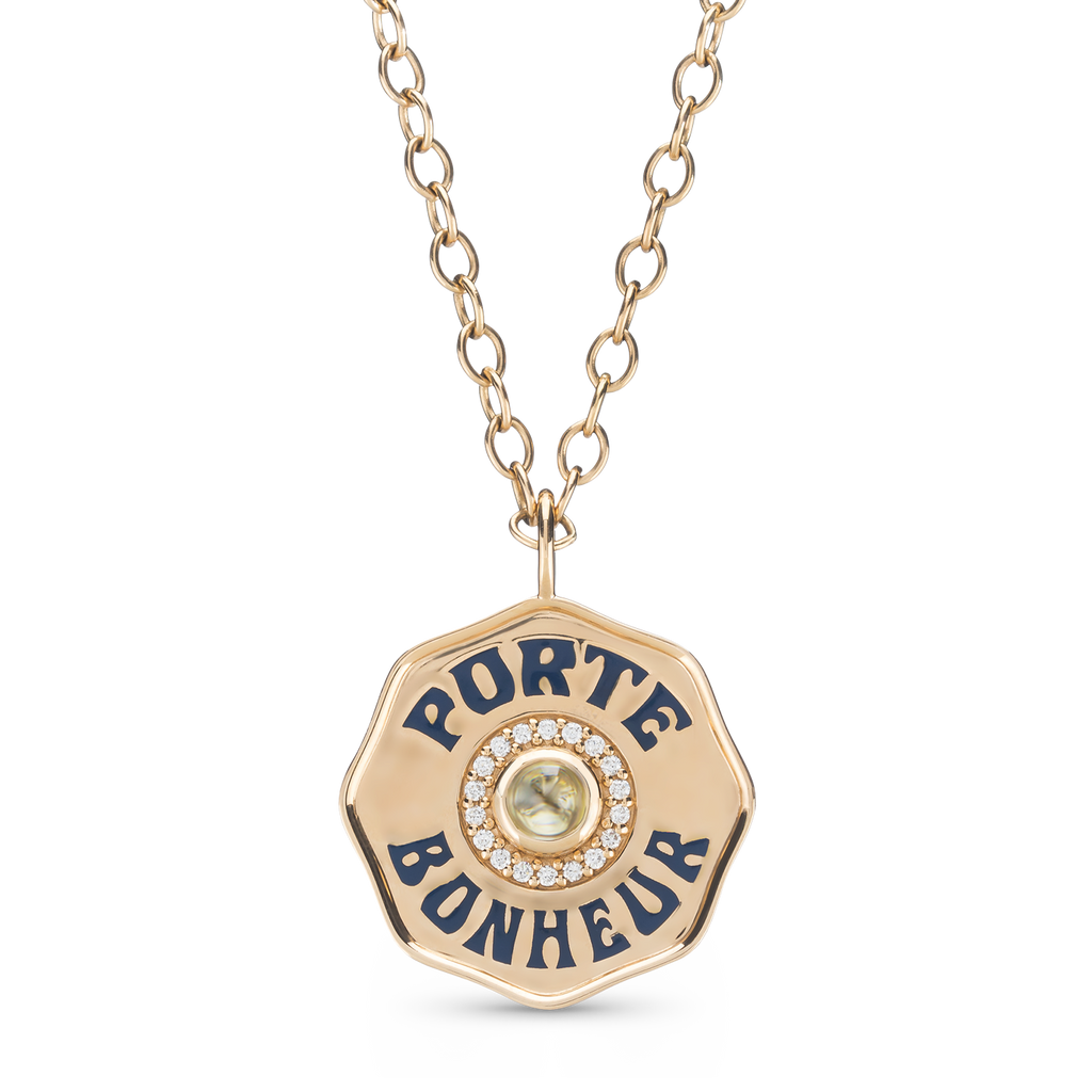 Large Enamel Porte Bonheur Necklace with Diamond Halo