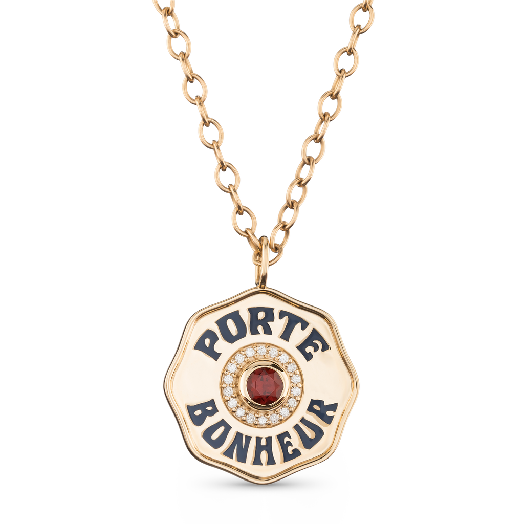 Large Enamel Porte Bonheur Necklace with Diamond Halo