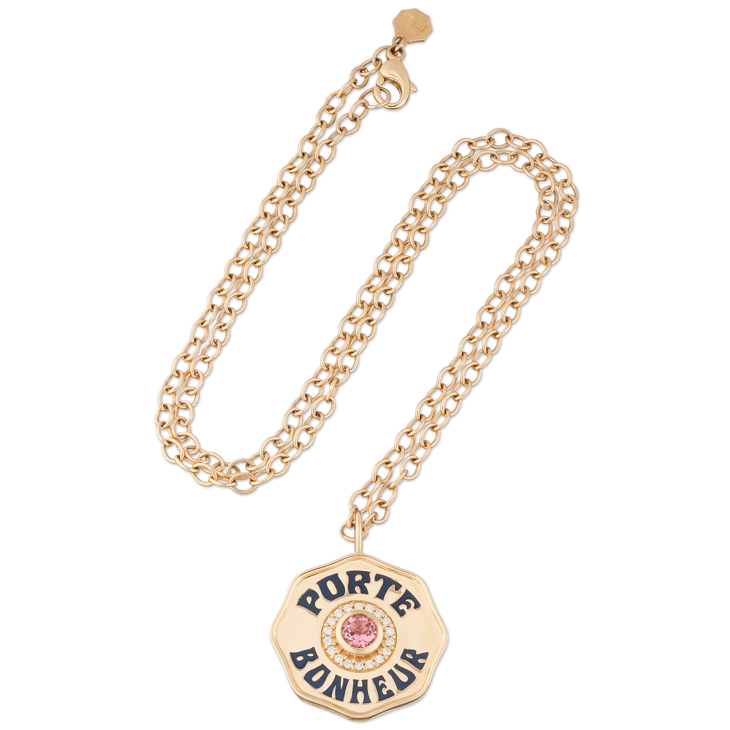 Large Enamel Porte Bonheur Necklace with Diamond Halo