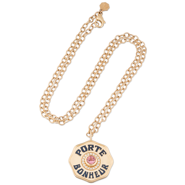 Large Enamel Porte Bonheur Necklace with Diamond Halo | Over The Moon