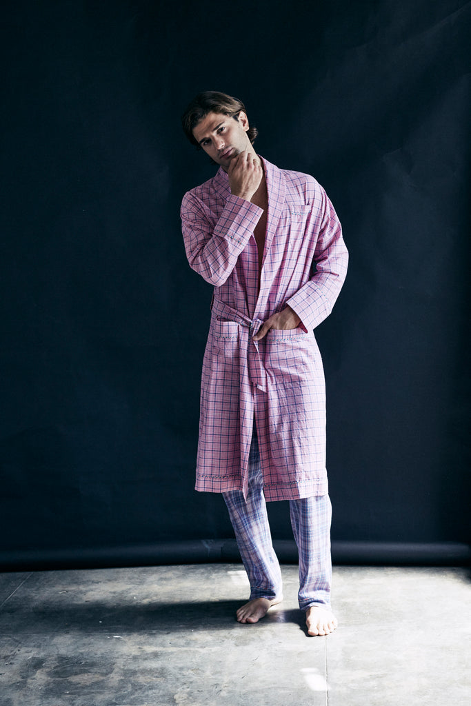 Janus Men's Robe in Pink Plaid