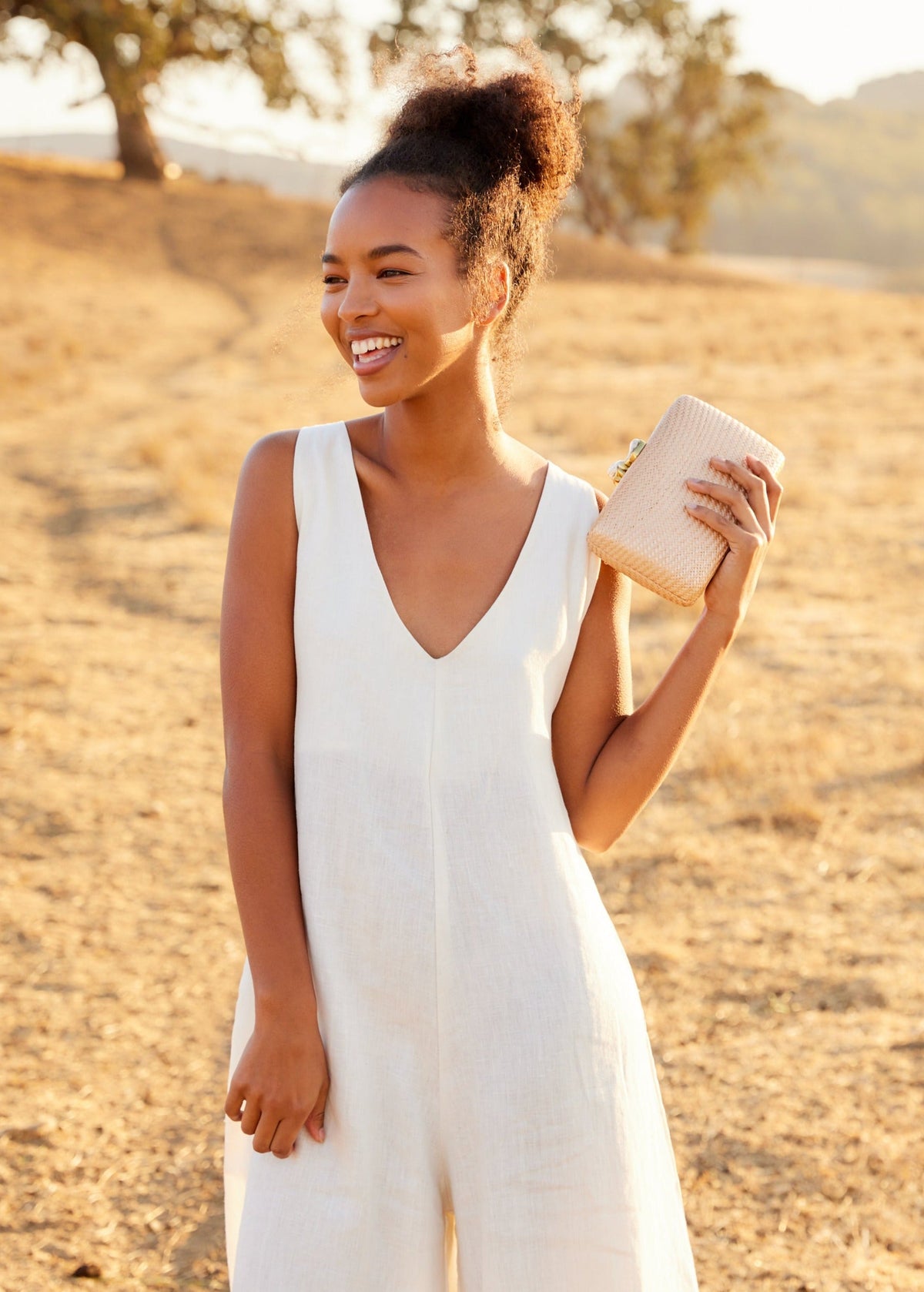 Jen Clutch with White Stone in Toast
