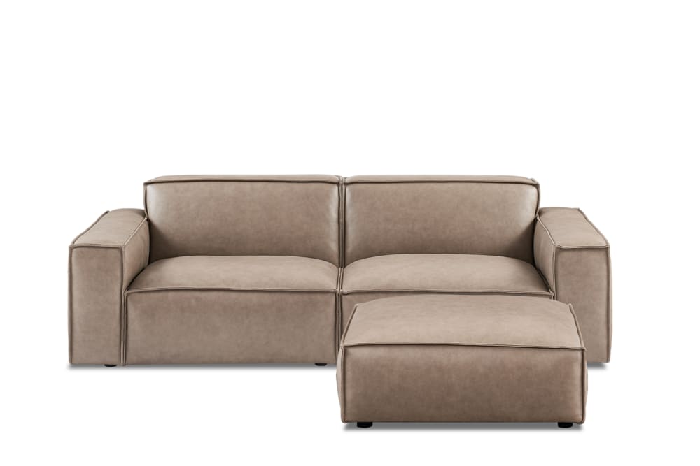 Contribute to Jonathan Leather Sofa with Ottoman in Warm Taupe