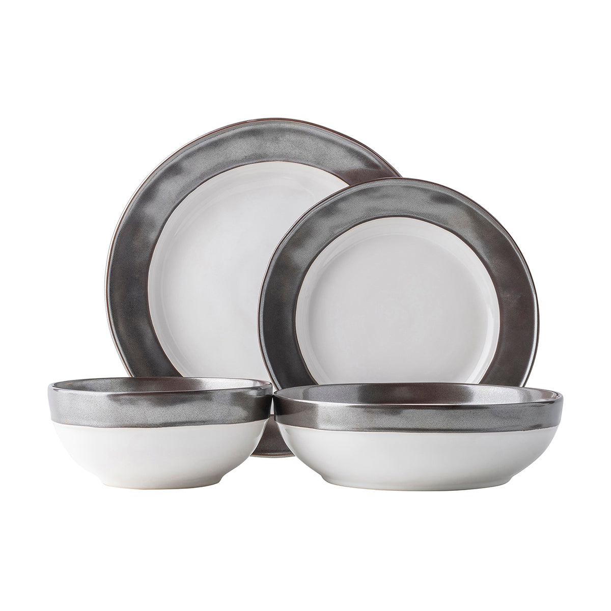 Emerson White/Pewter Place Setting, Set of 4